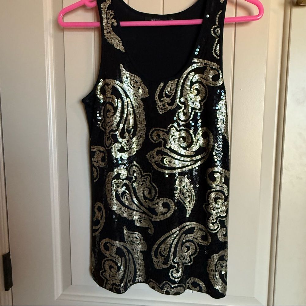 Apt 9 Black & Gold Sequin Tank Top Fancy Casual Dressy Fun night out party
